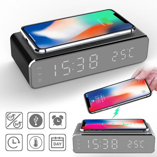 LED Electric Alarm Clock Cordless Phone Charger Digital Desk