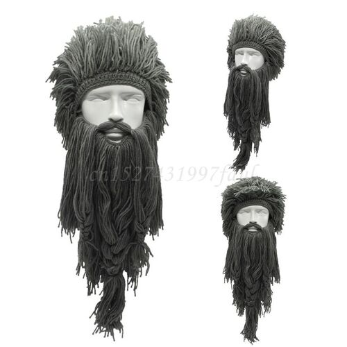 Men Women Barbarian Viking Handmade Knit Wig Hat with