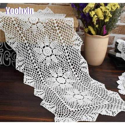Modern lace white table runner flag cloth cover cotton croch