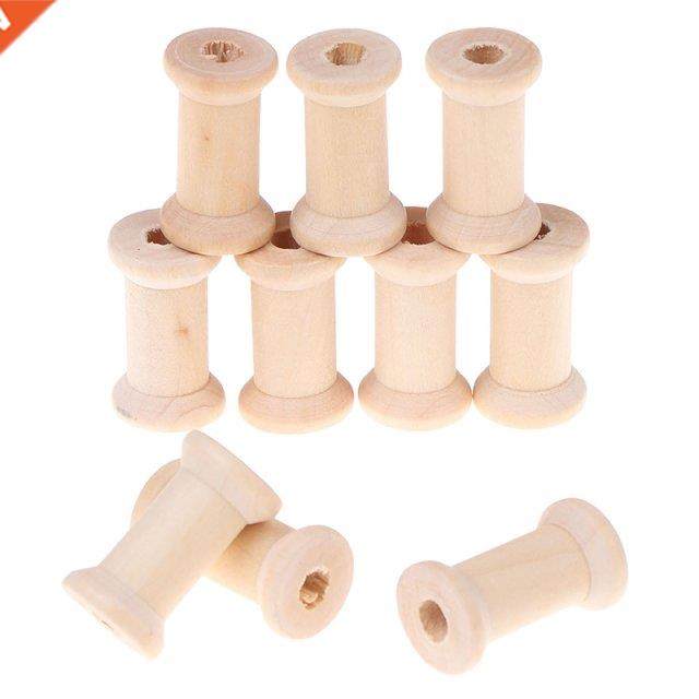 10Pcs Wooden Bobbns Spools Reels Vntage Style Organzer Fo