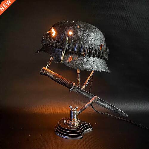 New Retro Resin Helmet Table Statue Lamp Indoor Bayonets Bul