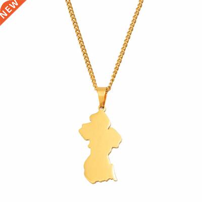 Anniyo Map of Guyana Pendant Necklaces Women Girls Gold Col
