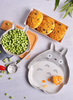 Creative 3D Totoro Pottery Dinner Plate Dish Bowl Spoon Set