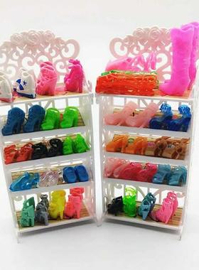 1x Plastic 5 Layers White Doll Shoes Rack / Random 12 Pairs