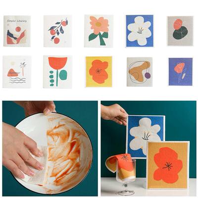 1PC Kitchen Dish Cloth Wood Pulp Cotton Dish Towel Dishcloth