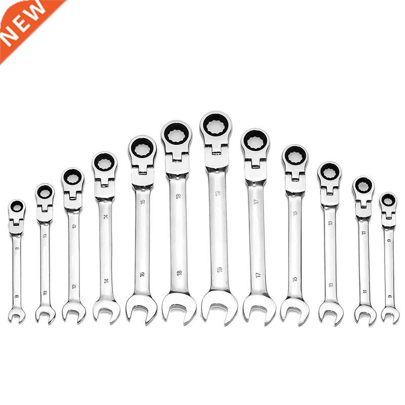 12 Pieces 8-19 mm Ratchet Wrench Set with Elastic Head, Chro