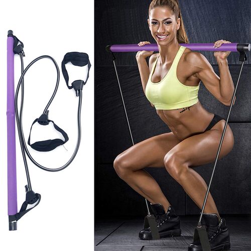 Fitness Workout Pilates Stick Bar with Resistance Band Gym Y