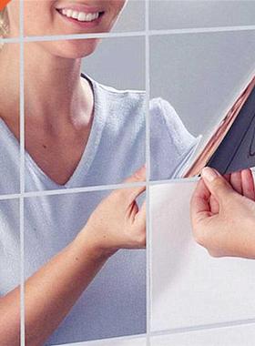 9Pcs 14.8x14.8cm Square Mirror Tile Wall Stickers 3D Decal H