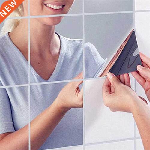 9Pcs 14.8x14.8cm Square Mirror Tile Wall Stickers 3D Decal H