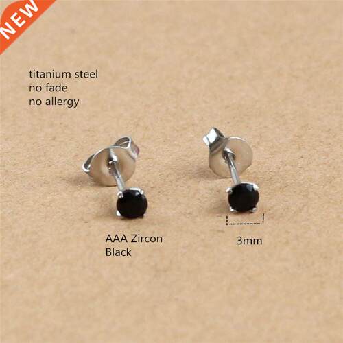 3mm Black Zircon Round Stud Erings 316L Stainless Steel IP