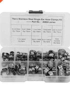 70Pcs/Set Single Ear Hose Clamps Hose Fuel Clamps Assortment