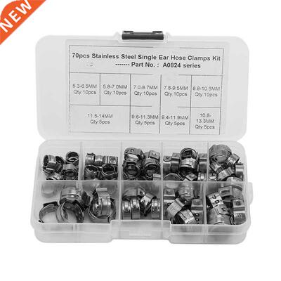 70Pcs/Set Single Ear Hose Clamps Hose Fuel Clamps Assortment