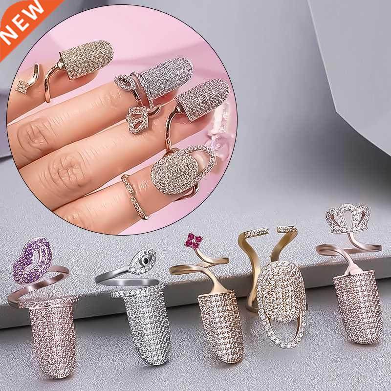 Pave Setting Full Rhinestone Nail Cover Crown Ring Eyes Lips