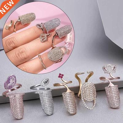 Pave Setting Full Rhinestone Nail Cover Crown Ring Eyes Lips