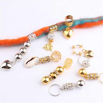 5pcs Metal African Hair Rings Beads Cuffs Tubes Charms Dread