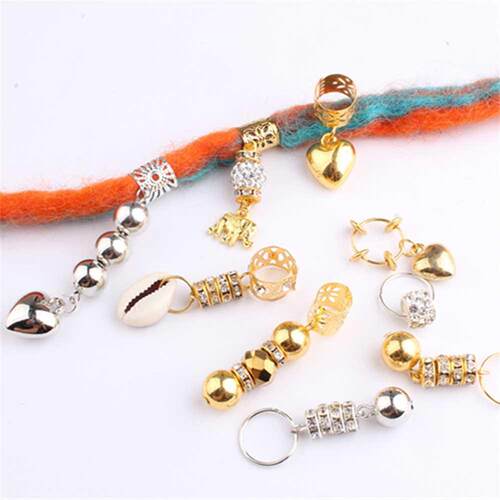 5pcs Metal African Hair Rings Beads Cuffs Tubes Charms Dread