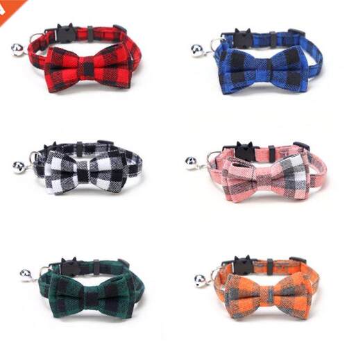 Colorful Plaid Grid Cat Collars Cotton Striped Bowknot Neckl