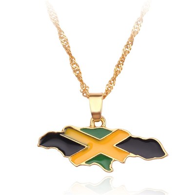 Gothic Necklace Jamaica Map and National Flag Pendant Neckl