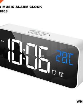 LED Mirror Alarm Clock Sound-Activated Clock Rechargeable Be