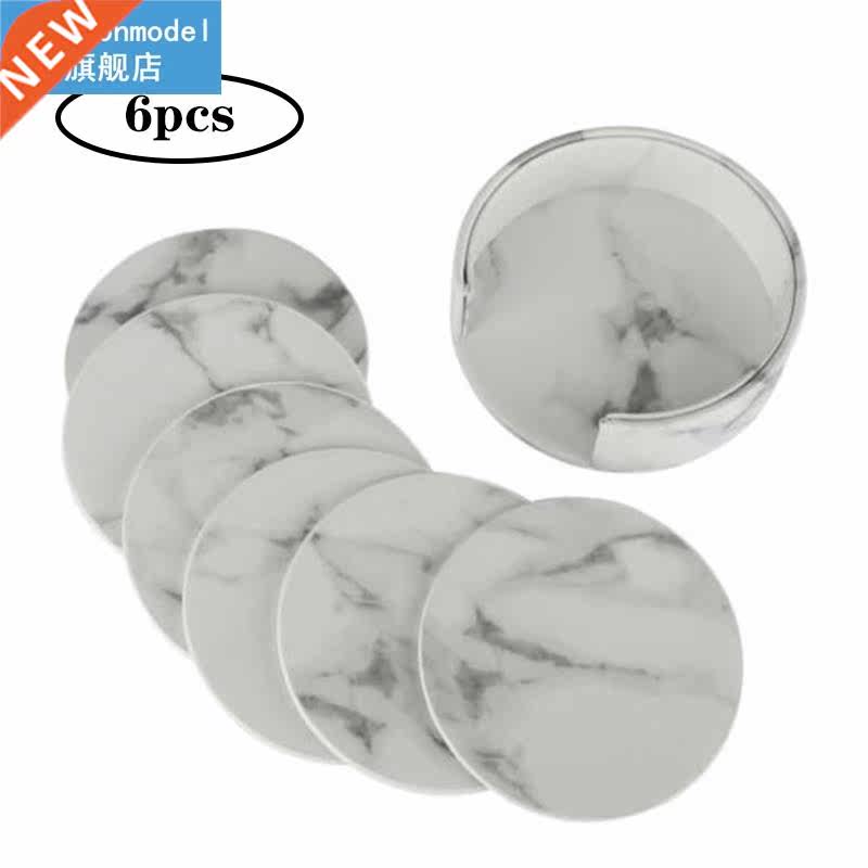 6pcs Home Decor Marble PU Leather Round Square Drink Coaster