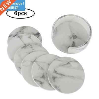 6pcs Home Decor Marble PU Leather Round Square Drink Coaster