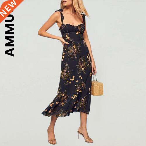 Ammug Women Dress New Slim Dresses Floral Dress Frill Sweeth