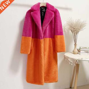 Women Contrast Color Mink Faux Plus Size Fur Coat S-5XL Wint