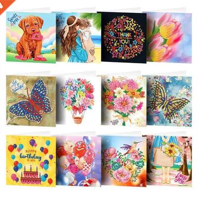 12pcs 5D DIY Diamond Painting Greeting Cards Special-shaped