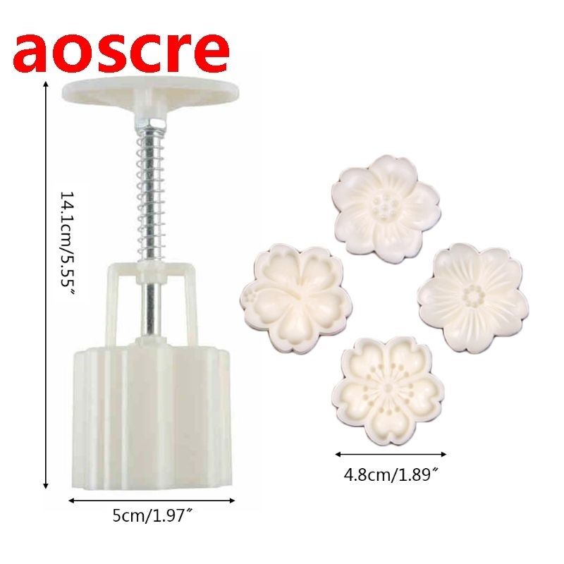 50g Mooncake Mold 4pcs Hibiscus Cherry Stamps Hand Press Moo