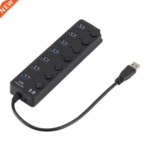 USB 3.0 7 Port Hub 5Gbps High Speed On/Off Switches AC Power