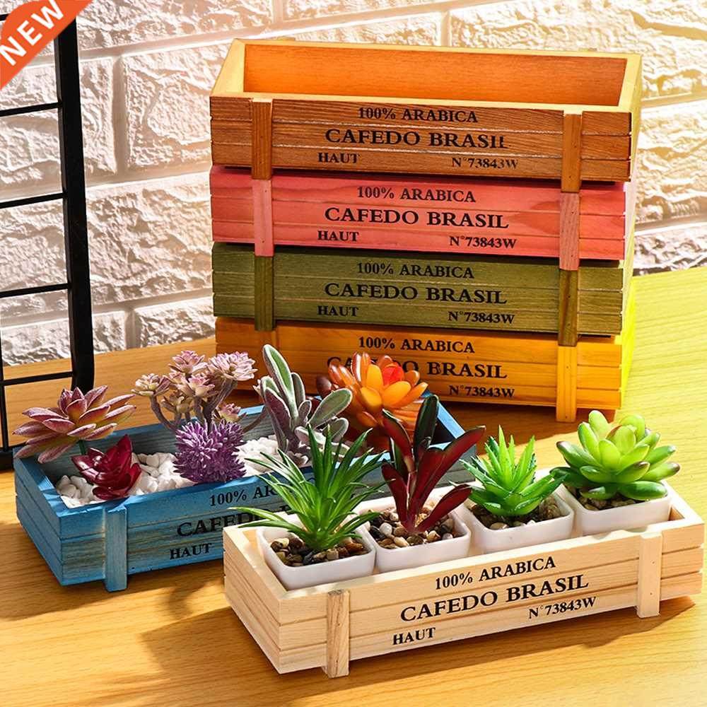 Natural Wooden Flowerpot Garden Decor Trough Decor Pots Succ