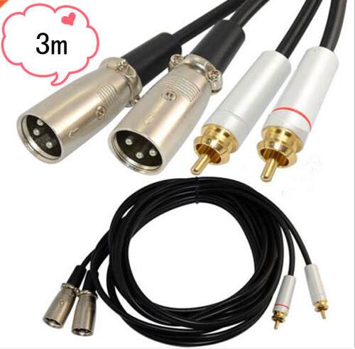 10Ft 3m 3Pin 2 XLR Male to 2 RCA Male Plug Pro Audio AV Cab