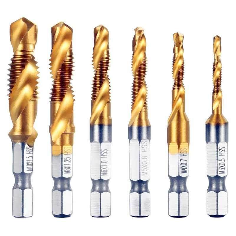 Hex Shank Titanium Plated Screw Thread Metric Tap Drill Bits