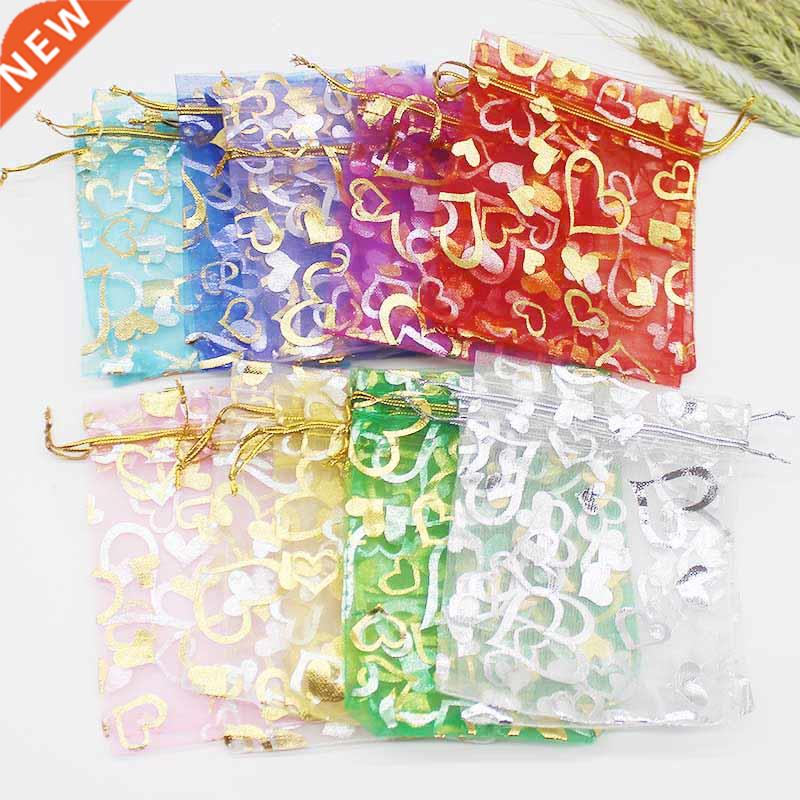 50pcs colorful organza bag iron heart rose special design po