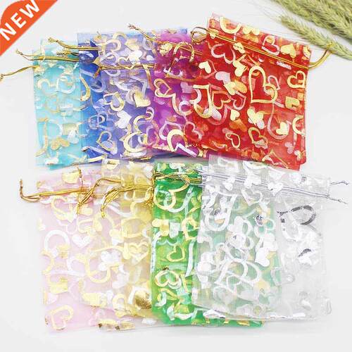 50pcs colorful organza bag iron heart rose special design po