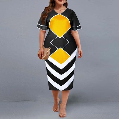 Plus Size Dress Elegant Geometric Print Evening Party Dress