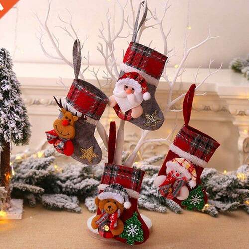 Santa Snowman Reindeer Hanging Stocking for Home Decor Set C