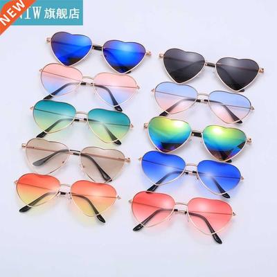 Gradient Heart Shaped Sunglasses Metal Frame UV 400 Vintage