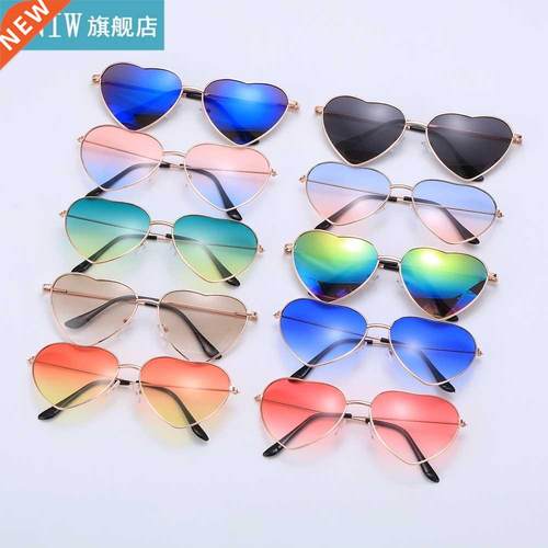 Gradient Heart Shaped Sunglasses Metal Frame UV 400 Vintage