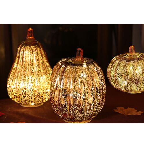 Glass Halloween Pumpkin Lamp Light Decoration Lantern LED Pu