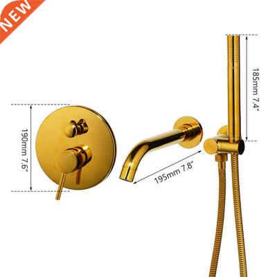 OUBONI Matte Black Bathroom Bathtub Faucet Wall Mount Golden