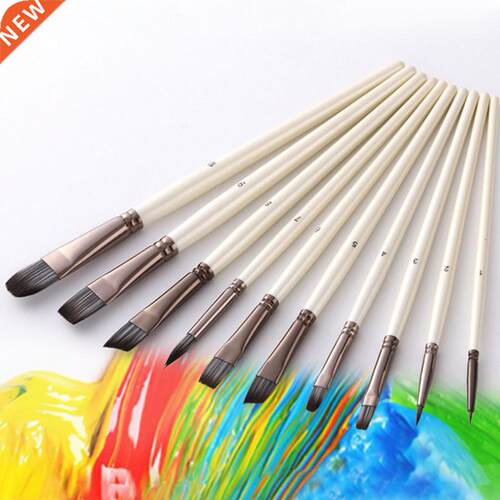 10pcs Nylon Hair Wooden Handle Watercolor Paint Brush Pen Se