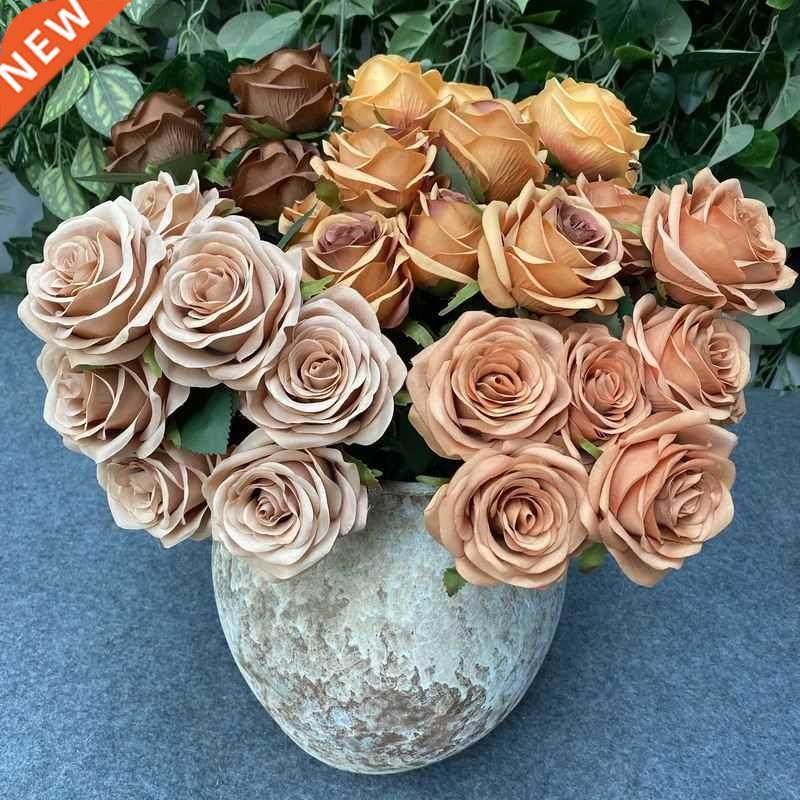 D9.5cm 9roses / Bouquet Artificial Fake Silk Flowers Dusty P