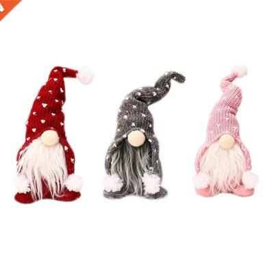 Christmas Plush Gnome Doll Knitting Hat White Beard Sitting