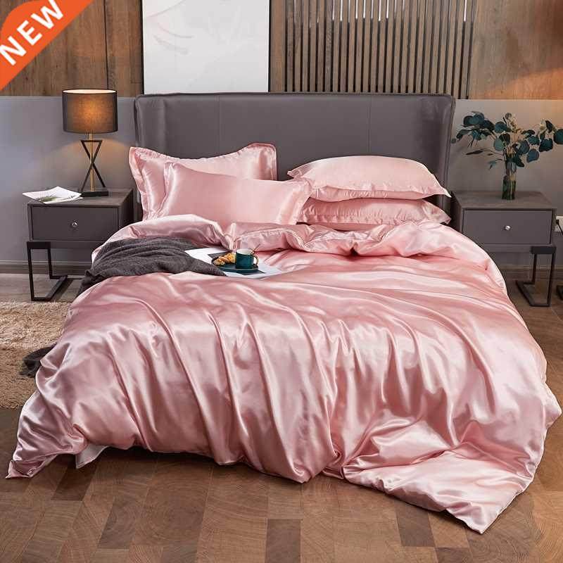 Bedding Set Solid Color Luxury Bedding Kit Rayon Satin Duvet