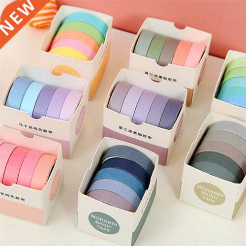5pcs Cute Grid Stripe Washi Tape Solid Color Masking Tape De