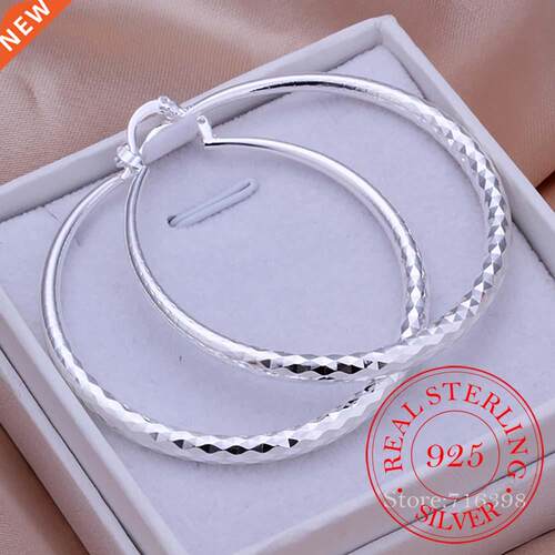 925 Sterling Silver Hip Hop Round Earrings for Women Large C