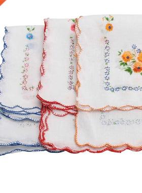 12 pcs Vintage Cotton Floral Pattern Handkerchief Pocket Tow
