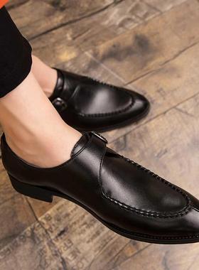 Leather shoes men Gingham Buckle Classic Business shoes for