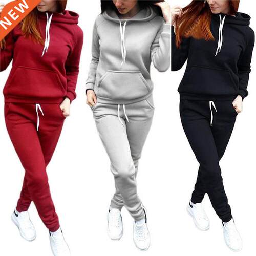 Solid Women Tracksuit Casual Hoodies Sweatshirt Pant Set Lou